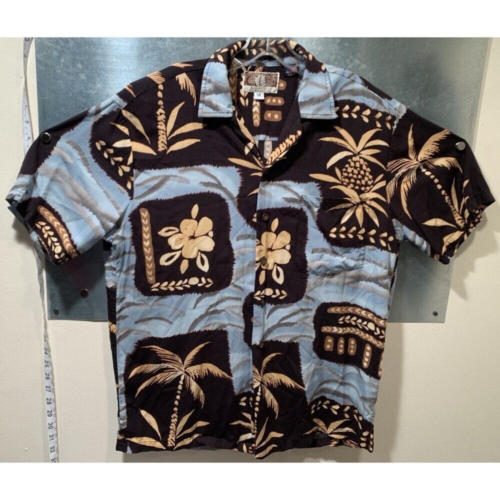 Vintage KALAHEO Hawaiian Tribal Floral Button Shirt Size M Made in Hawaii USA - Picture 9 of 15